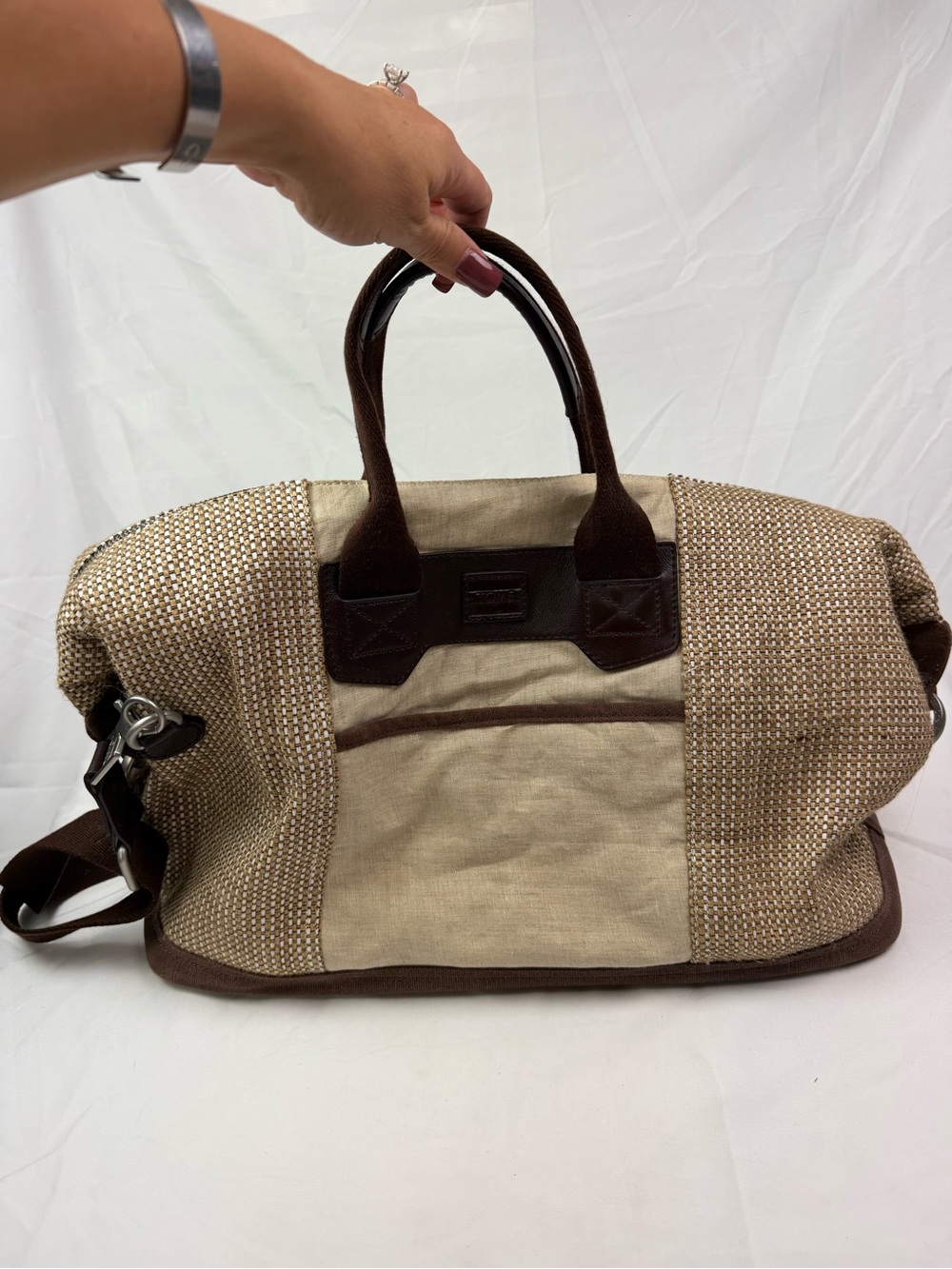 Toms Beige and Brown Canvas & Woven Duffel